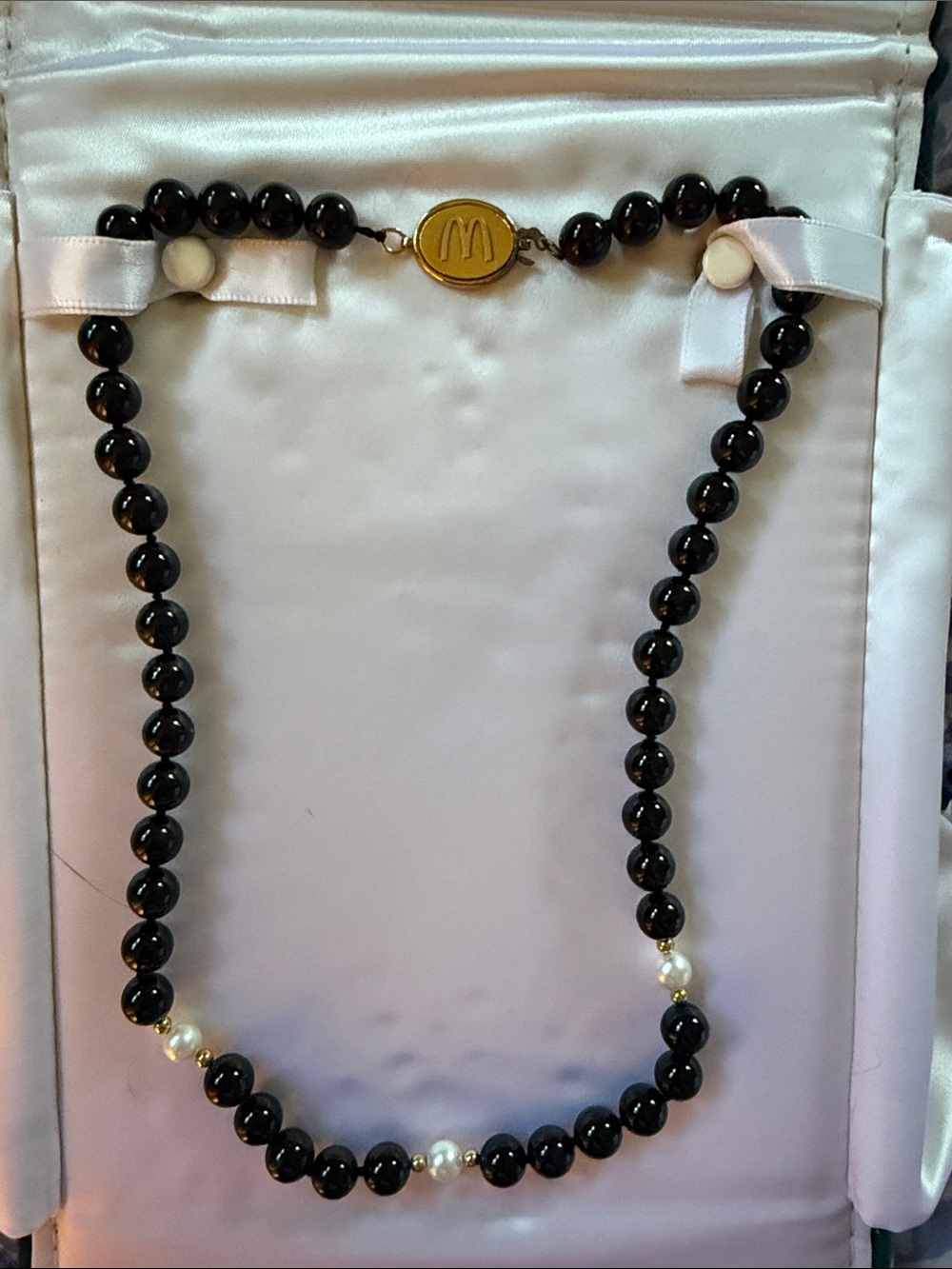 RARE McDonald's Service Award Necklace Jostens Sterling Black Onyx & Pearl